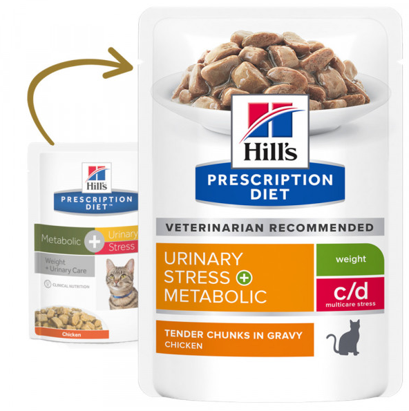 Hill'S PD Urinary Stress + Metabolic C/D - Alimento Em Molho Para Gato Com Problemas Urinários E Excesso De Peso - Frango