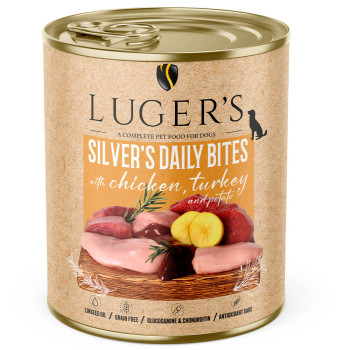 Luger'S Silver'S Daily Bites - Alimento Húmido Para Cão Sénior - Frango, Peru E Batata