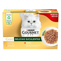 Gourmet Gold Delícias Suculentas Para Gato - Pack 12 - Frango, Vaca, Salmão E Peixe Do Oceano