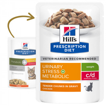 Hill'S PD Urinary Stress + Metabolic C/D - Alimento Em Molho Para Gato Com Problemas Urinários E Excesso De Peso - Frango