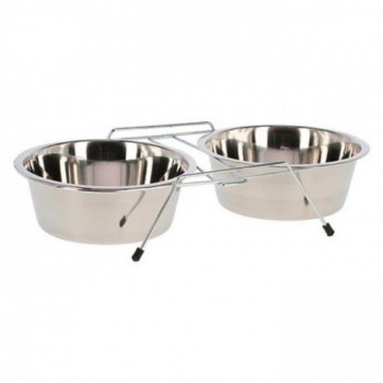 Comedouro Duplo Em Inox Com Suporte
